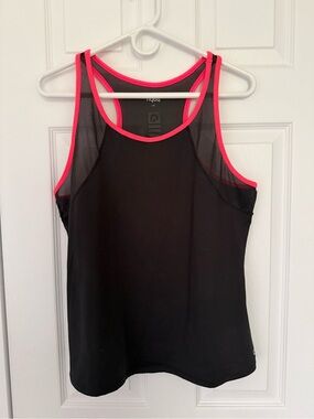 Black Athletic Tank Top with Neon Pink Trim - Women's Activewear